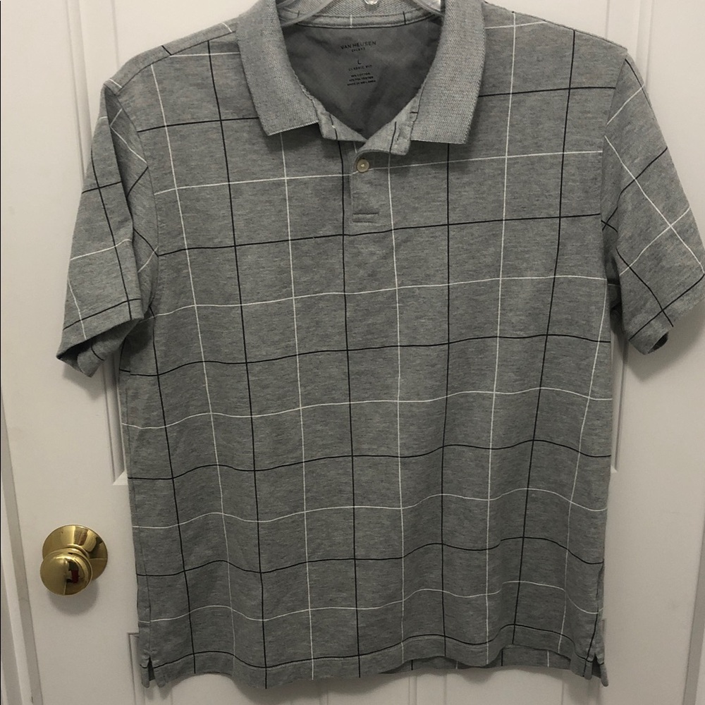 Van Heusen Gray Grid Polo Shirt